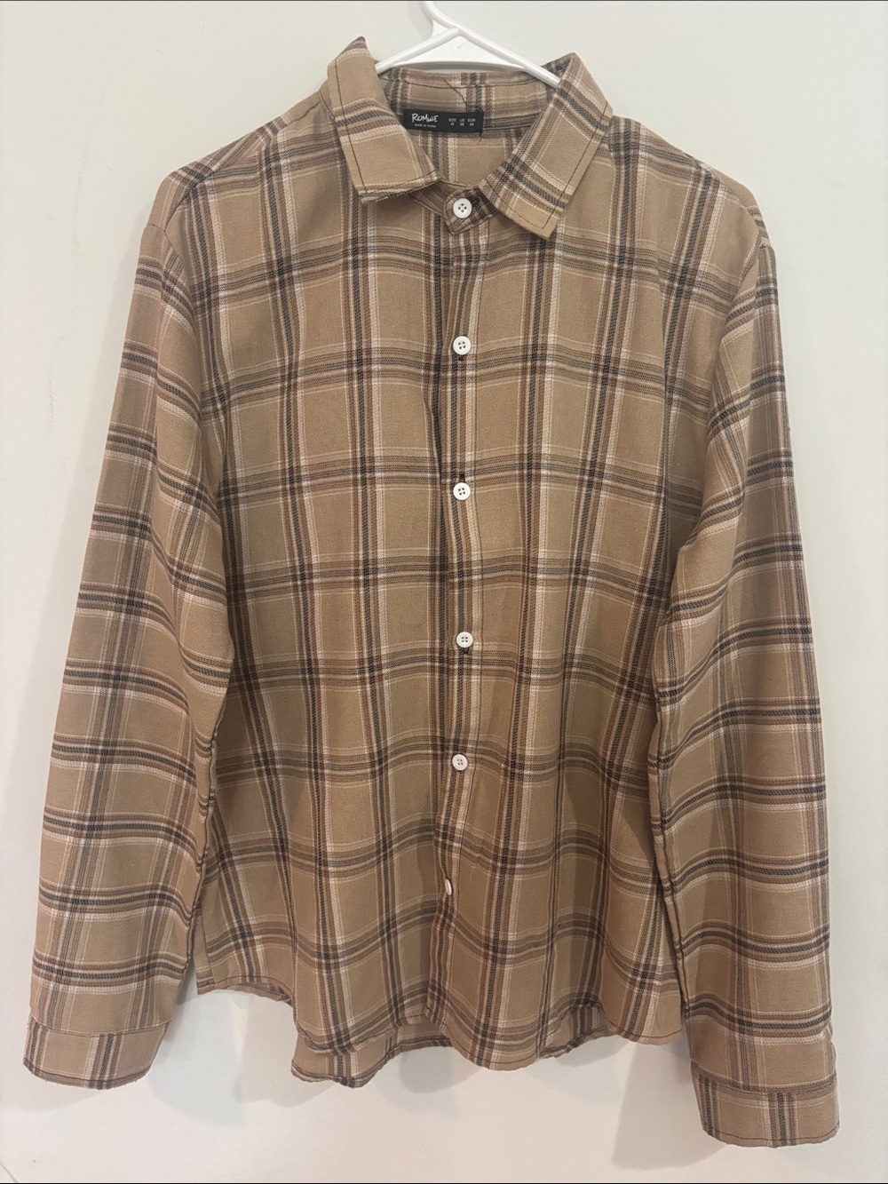 ROMWE Tan Plaid Button-Down Shirt